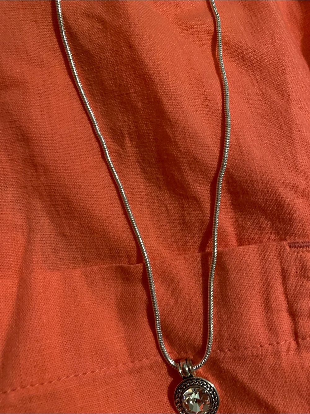 Napier Silver-Tone Round Crystal Pendant Necklace
